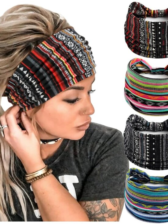 Accessories - 4 Pack Turban Headbands for Women Wide Vintage Head Wraps Knotted Cute Hair Band